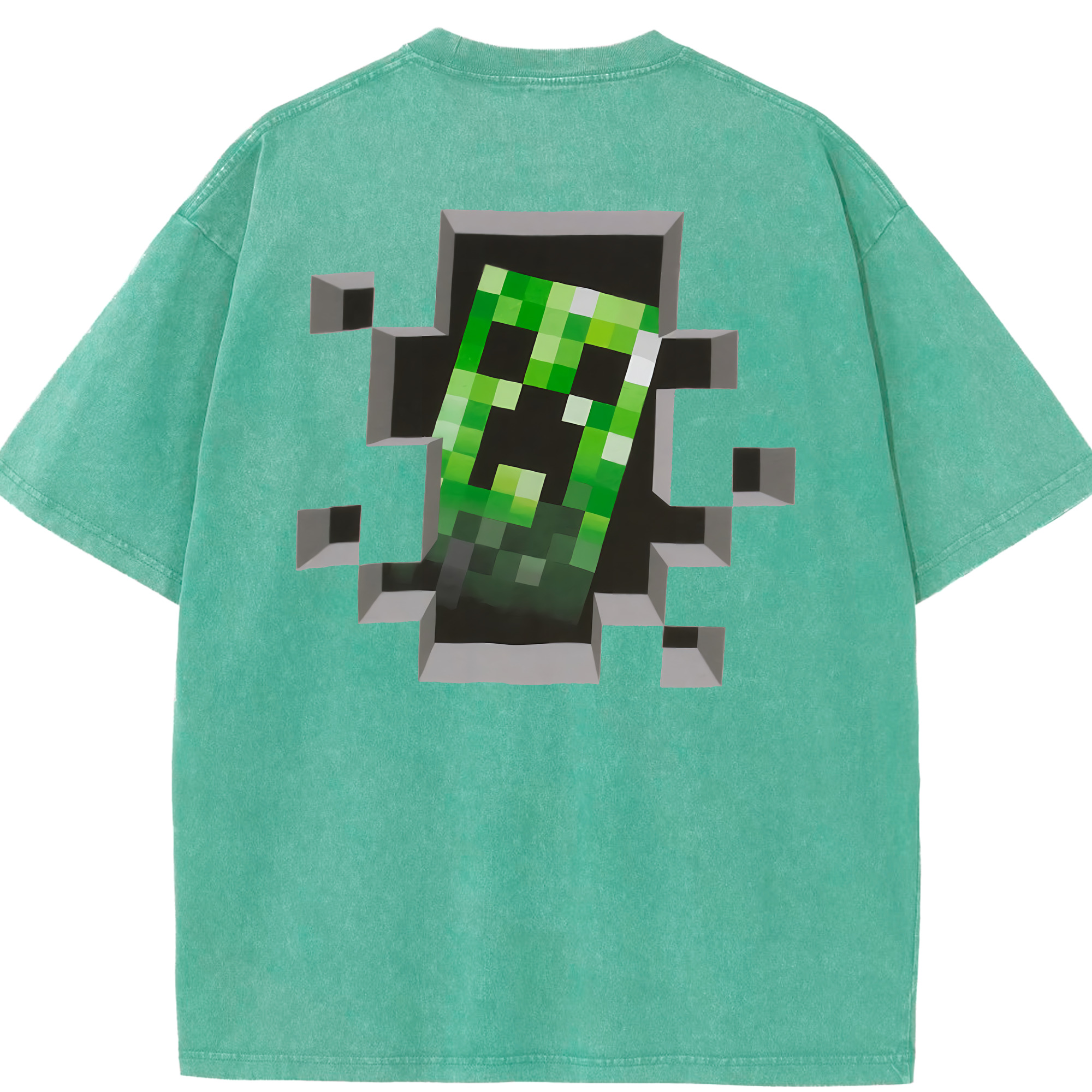 （画像用） マインクラフト ブロックの世界 Minecraft MC Block world 綿100% ヴィンテージ風 半袖Tシャツ（背面プリント）